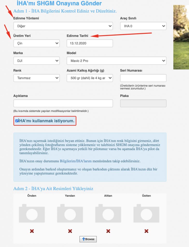 kayıtsız drone kaydetme işlemi