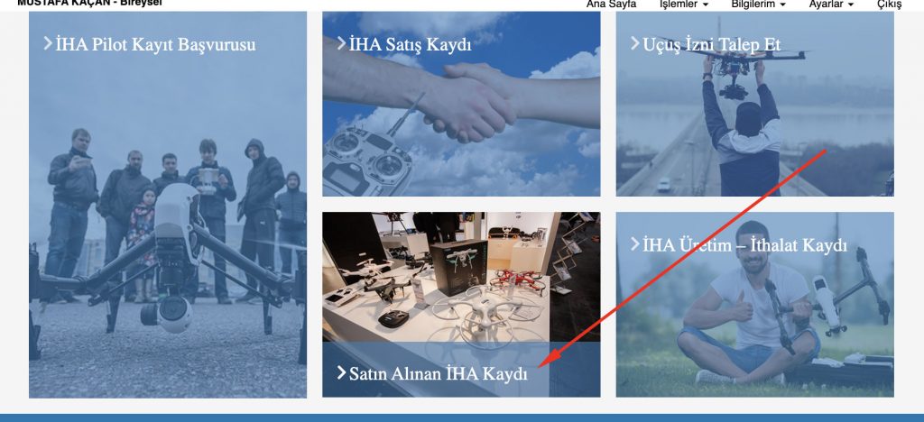 satın alınan iha kaydı ekranı
